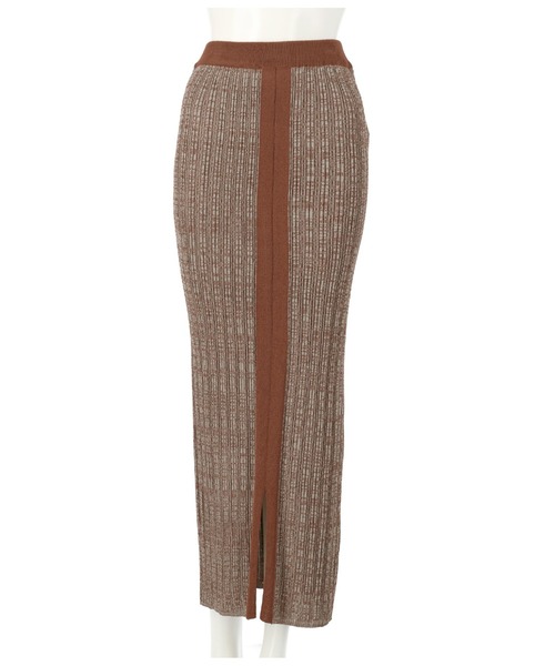 Settimissimo(セッティミッシモ)の「リネンタッチミックスリブタイトスカート(スカート・レディース・ブラウン/グリーン・FREE)」の4枚目の写真