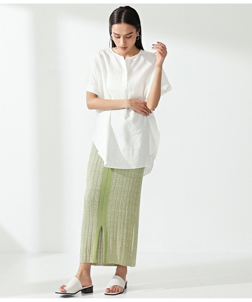 Settimissimo(セッティミッシモ)の「リネンタッチミックスリブタイトスカート(スカート・レディース・ブラウン/グリーン・FREE)」の7枚目の写真