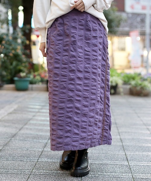 チチカカ（チチカカ）の「ギャザーストライプスカート（スカート・レディース・ベージュ/カーキ/パープル・FREE）」の3枚目の写真