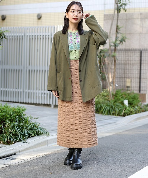 チチカカ（チチカカ）の「ギャザーストライプスカート（スカート・レディース・ベージュ/カーキ/パープル・FREE）」の4枚目の写真