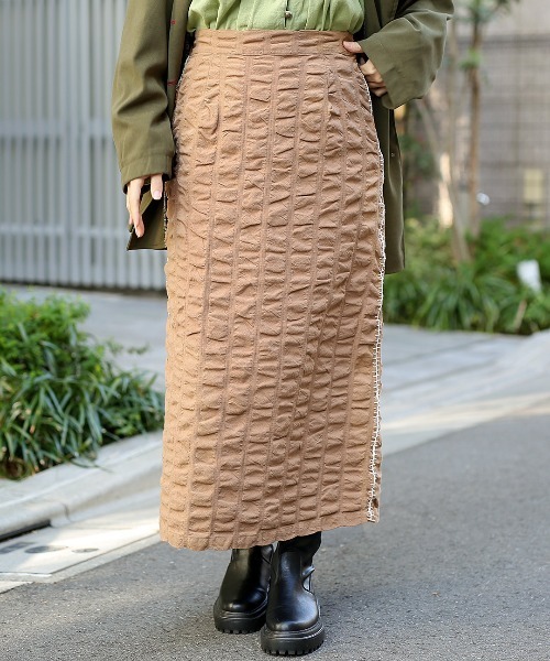 チチカカ（チチカカ）の「ギャザーストライプスカート（スカート・レディース・ベージュ/カーキ/パープル・FREE）」の5枚目の写真