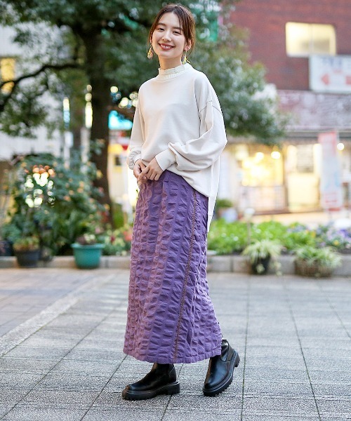 チチカカ（チチカカ）の「ギャザーストライプスカート（スカート・レディース・ベージュ/カーキ/パープル・FREE）」の7枚目の写真