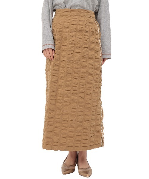 チチカカ（チチカカ）の「ギャザーストライプスカート（スカート・レディース・ベージュ/カーキ/パープル・FREE）」の8枚目の写真