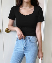 ハートネックスリムクロップド半袖Tシャツ