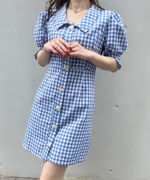 titty＆Co. PETIT（ティティアンドコープティ）の「【titty&Co. PETIT】ギンガムパフシャツワンピース（ワンピース・レディース・ブルー・FREE）」の2枚目の写真