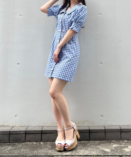 titty＆Co. PETIT（ティティアンドコープティ）の「【titty&Co. PETIT】ギンガムパフシャツワンピース（ワンピース・レディース・ブルー・FREE）」の5枚目の写真