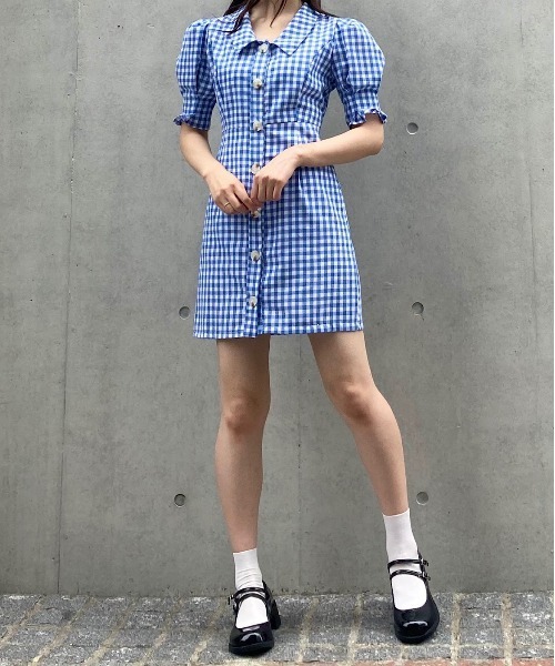 titty＆Co. PETIT（ティティアンドコープティ）の「【titty&Co. PETIT】ギンガムパフシャツワンピース（ワンピース・レディース・ブルー・FREE）」の8枚目の写真