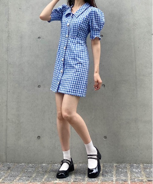 titty＆Co. PETIT（ティティアンドコープティ）の「【titty&Co. PETIT】ギンガムパフシャツワンピース（ワンピース・レディース・ブルー・FREE）」の10枚目の写真