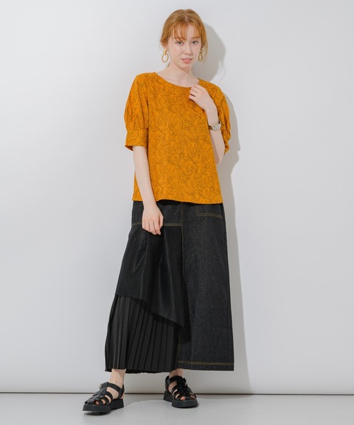 Paradise Picnic（パラダイスピクニック）の「vingtrois メッシュ切替デニムスカート（デニムスカート・レディース・ブラック/ネイビー・FREE）」の3枚目の写真