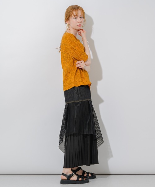 Paradise Picnic（パラダイスピクニック）の「vingtrois メッシュ切替デニムスカート（デニムスカート・レディース・ブラック/ネイビー・FREE）」の6枚目の写真