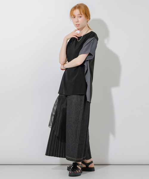 Paradise Picnic（パラダイスピクニック）の「vingtrois メッシュ切替デニムスカート（デニムスカート・レディース・ブラック/ネイビー・FREE）」の7枚目の写真