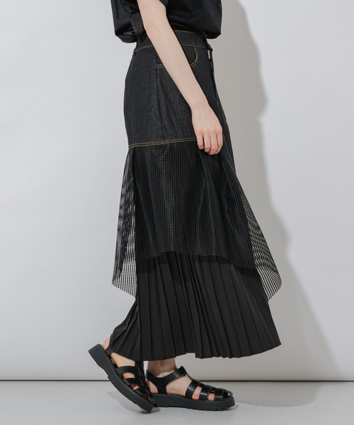 Paradise Picnic（パラダイスピクニック）の「vingtrois メッシュ切替デニムスカート（デニムスカート・レディース・ブラック/ネイビー・FREE）」の11枚目の写真