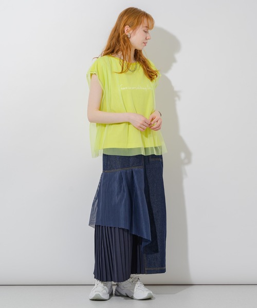 Paradise Picnic（パラダイスピクニック）の「vingtrois メッシュ切替デニムスカート（デニムスカート・レディース・ブラック/ネイビー・FREE）」の14枚目の写真