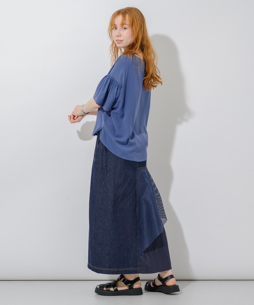 Paradise Picnic（パラダイスピクニック）の「vingtrois メッシュ切替デニムスカート（デニムスカート・レディース・ブラック/ネイビー・FREE）」の19枚目の写真