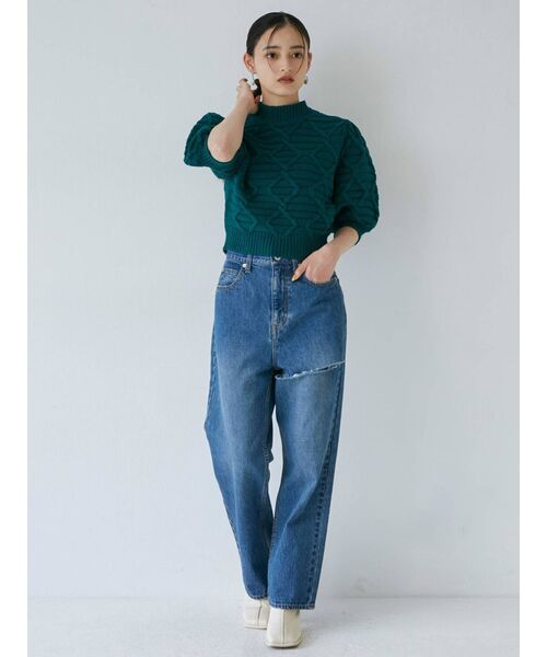 MURUA（ムルーア）の「アシメカットカラーパンツ（デニムパンツ・レディース・ブラック/ブラウン/インディゴブルー・1/2）」の7枚目の写真