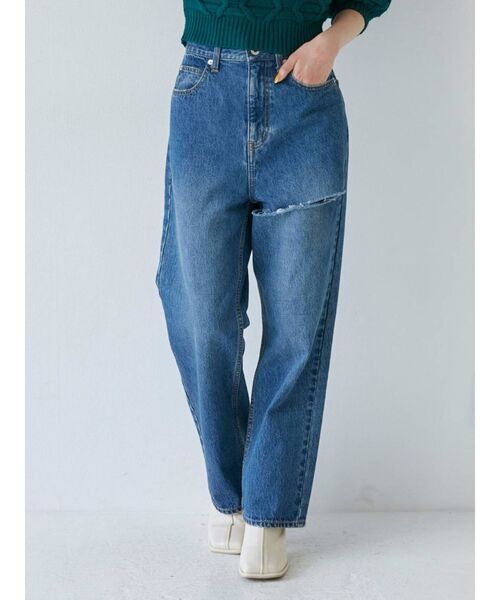 MURUA（ムルーア）の「アシメカットカラーパンツ（デニムパンツ・レディース・ブラック/ブラウン/インディゴブルー・1/2）」の10枚目の写真