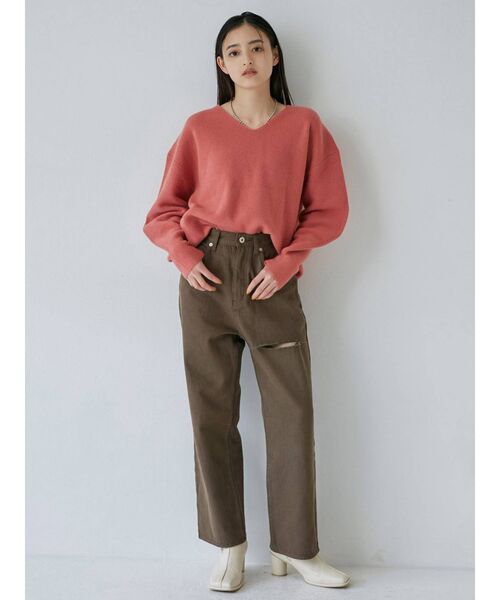 MURUA（ムルーア）の「アシメカットカラーパンツ（デニムパンツ・レディース・ブラック/ブラウン/インディゴブルー・1/2）」の9枚目の写真