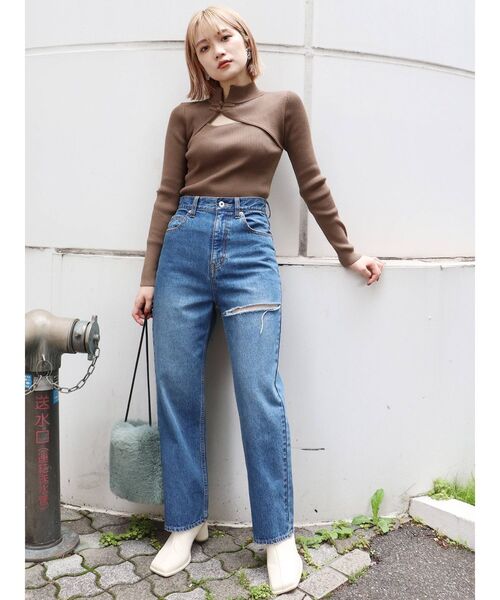 MURUA（ムルーア）の「アシメカットカラーパンツ（デニムパンツ・レディース・ブラック/ブラウン/インディゴブルー・1/2）」の18枚目の写真