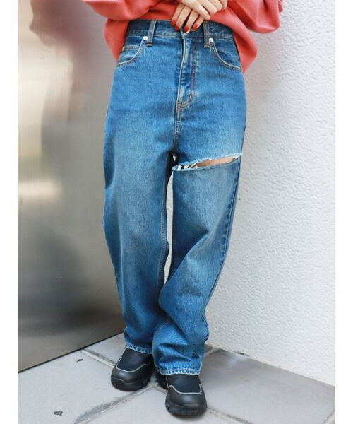 MURUA（ムルーア）の「アシメカットカラーパンツ（デニムパンツ・レディース・ブラック/ブラウン/インディゴブルー・1/2）」の16枚目の写真