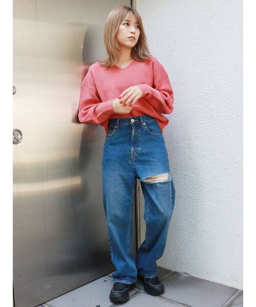 MURUA（ムルーア）の「アシメカットカラーパンツ（デニムパンツ・レディース・ブラック/ブラウン/インディゴブルー・1/2）」の14枚目の写真