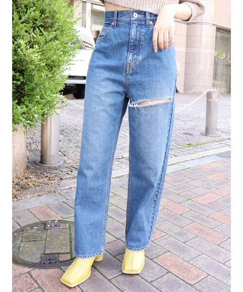 MURUA（ムルーア）の「アシメカットカラーパンツ（デニムパンツ・レディース・ブラック/ブラウン/インディゴブルー・1/2）」の13枚目の写真