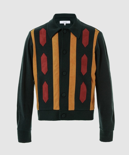 SASQUATCHfabrix.(サスクワァッチファブリックス)の「FAUX SUEDE SUEDE RASTA KNIT CARDIGAN(カーディガン/ボレロ・メンズ・ダークグリーン・M/L)」の1枚目の写真
