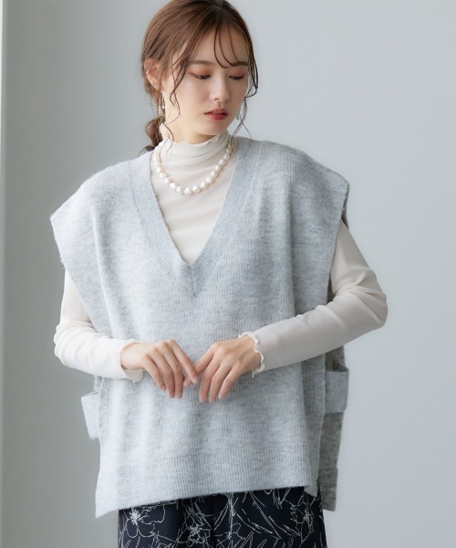 miclat（ミクラ）の「大きいサイズ Vネックニットベスト miclat（ベスト・レディース・ブラック/ライトグレー・3L/4L/LL/L）」の4枚目の写真