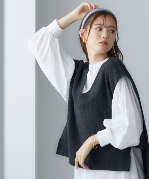 miclat（ミクラ）の「大きいサイズ Vネックニットベスト miclat（ベスト・レディース・ブラック/ライトグレー・3L/4L/LL/L）」の6枚目の写真