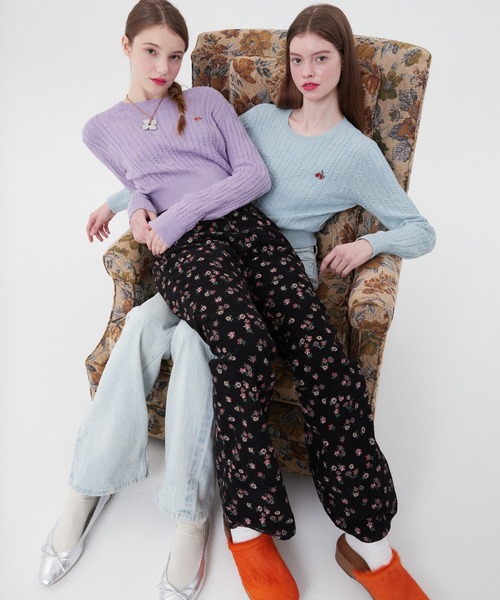 ニット セーター KIRSH SMALL CHERRY CABLE CROP KNIT/キルシースモールチェリーケーブルクロップニット レディース KIRSH（キルシー）の「KIRSH SMALL CHERRY CABLE CROP KNIT LS