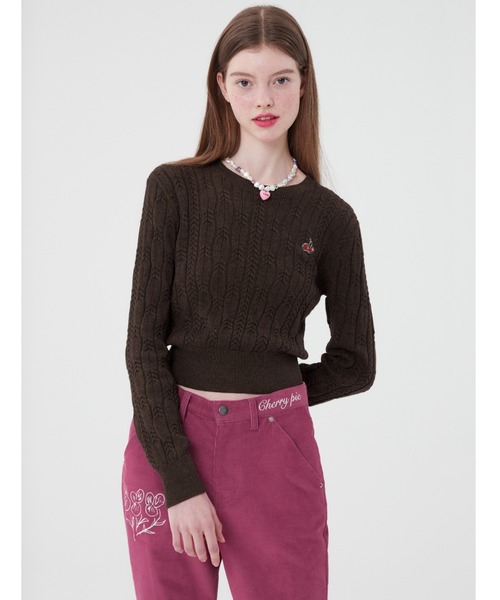 ニット セーター KIRSH SMALL CHERRY CABLE CROP KNIT/キルシースモールチェリーケーブルクロップニット レディース KIRSH（キルシー）の「KIRSH SMALL CHERRY CABLE CROP KNIT