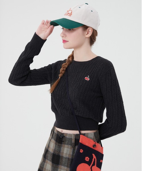 ニット セーター KIRSH SMALL CHERRY CABLE CROP KNIT/キルシースモールチェリーケーブルクロップニット レディース KIRSH（キルシー）の「KIRSH SMALL CHERRY CABLE CROP KNIT