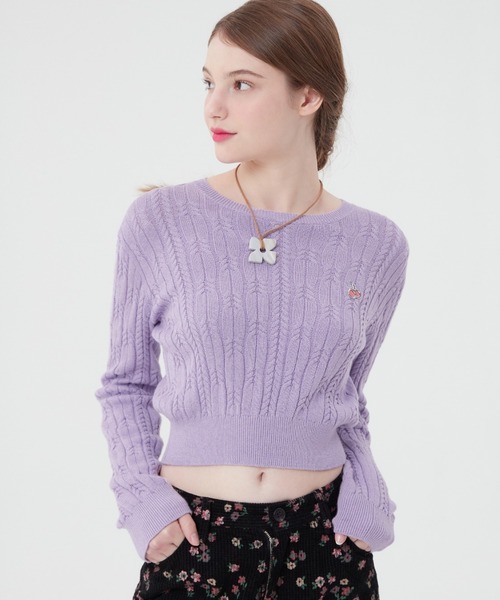 ニット セーター KIRSH SMALL CHERRY CABLE CROP KNIT/キルシースモールチェリーケーブルクロップニット レディース KIRSH（キルシー）の「KIRSH SMALL CHERRY CABLE CROP KNIT