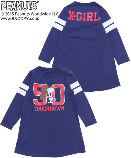 X-girl Stages(エックスガールステージス)の「L/S TEE DRESS SNOOPY TOUCH DOWN(12M~3T)(ワンピース・キッズ・ホワイト/アッシュ/ネイビー・12M/2T/3T)」の1枚目の写真