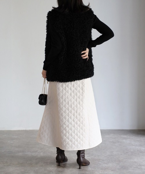 Bonjour Sagan（ボンジュールサガン）の「ボリュームフレアキルティングスカート（スカート・レディース・ブラック/ベージュ/カーキ/アイボリー・FREE）」の12枚目の写真