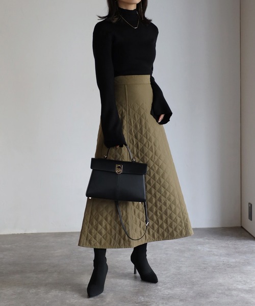 Bonjour Sagan（ボンジュールサガン）の「ボリュームフレアキルティングスカート（スカート・レディース・ブラック/ベージュ/カーキ/アイボリー・FREE）」の22枚目の写真