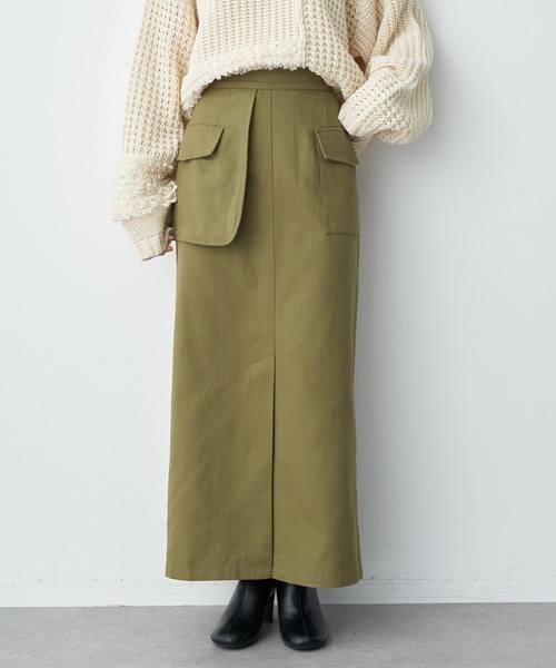 earth music&ecology（アースミュージックアンドエコロジー）の「アウトポケットスカート（スカート・レディース・カーキ/ブラック・FREE）」の2枚目の写真