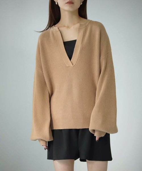 cheriella(シェリエラ)の「【cheriella】WEB限定片畦キーネックニット(ニット/セーター・レディース・ブラック/ベージュ/アイボリー・M)」の3枚目の写真