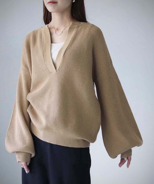 cheriella(シェリエラ)の「【cheriella】WEB限定片畦キーネックニット(ニット/セーター・レディース・ブラック/ベージュ/アイボリー・M)」の6枚目の写真