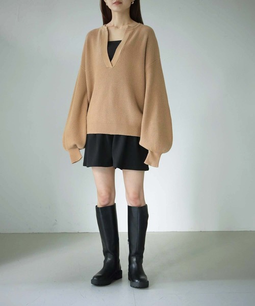 cheriella(シェリエラ)の「【cheriella】WEB限定片畦キーネックニット(ニット/セーター・レディース・ブラック/ベージュ/アイボリー・M)」の8枚目の写真