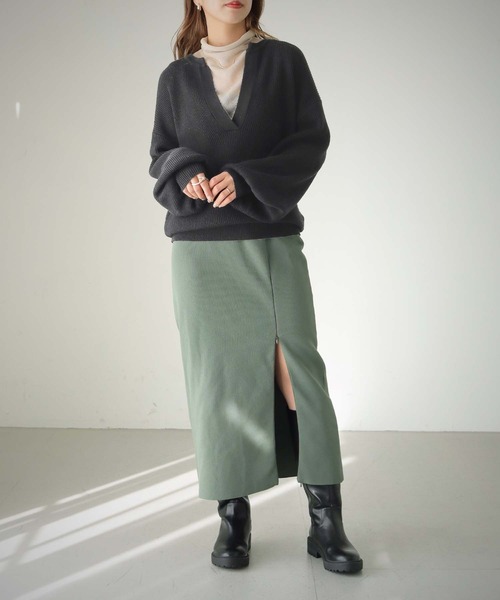 cheriella(シェリエラ)の「【cheriella】WEB限定片畦キーネックニット(ニット/セーター・レディース・ブラック/ベージュ/アイボリー・M)」の4枚目の写真