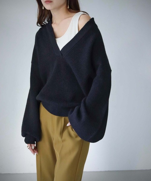 cheriella(シェリエラ)の「【cheriella】WEB限定片畦キーネックニット(ニット/セーター・レディース・ブラック/ベージュ/アイボリー・M)」の13枚目の写真