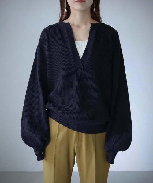 cheriella(シェリエラ)の「【cheriella】WEB限定片畦キーネックニット(ニット/セーター・レディース・ブラック/ベージュ/アイボリー・M)」の14枚目の写真