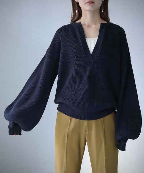 cheriella(シェリエラ)の「【cheriella】WEB限定片畦キーネックニット(ニット/セーター・レディース・ブラック/ベージュ/アイボリー・M)」の15枚目の写真