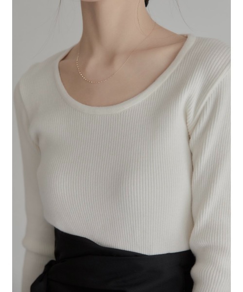 amel（エイメル）の「クルーネックリブニット/アイボリー（Tシャツ/カットソー・レディース・アイボリー・FREE）」の6枚目の写真