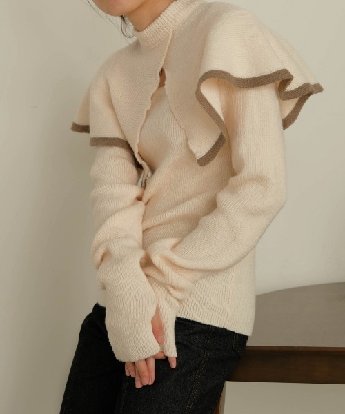 Bab(バブ)の「ケープセットニットトップス(ニット/セーター・レディース・モカ/ブラック/アイボリー・FREE)」の6枚目の写真