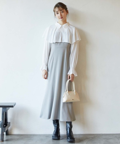 archives(アルシーヴ)の「タックカラー付レイヤードワンピース(ワンピース・レディース・グレイッシュベージュ/ブラック/ベージュ・MEDIUM)」の4枚目の写真