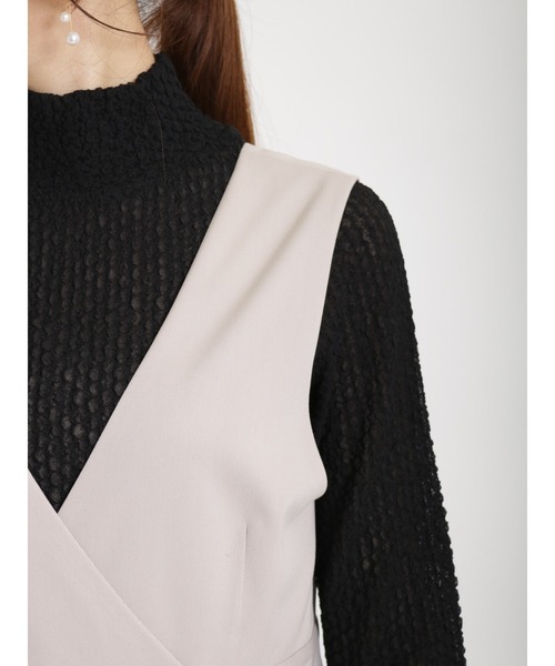 Te chichi（テチチ）の「ラップ風Aラインジャンパースカート（ジャンパースカート・レディース・ブラック/ベージュ・ﾌﾘ-）」の7枚目の写真