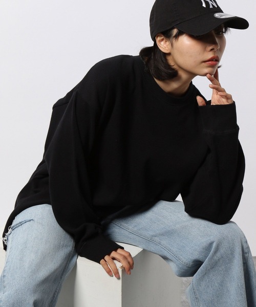 PAGEBOY（ページボーイ）の「ワッフルBIGロンT（Tシャツ/カットソー・レディース・オフホワイト/ブラック/ラベンダー・FREE）」の2枚目の写真