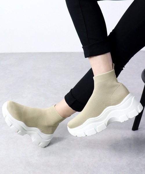 LOVEHUNTER（ラブハンター）の「LOVEHUNTER/+6.5cm 軽量厚底 スニーカーソールソックスブーツ(1572)（ブーツ・レディース・ベージュ/ブラック系その他/ブラック・LL/3L/L/M/S）」の10枚目の写真