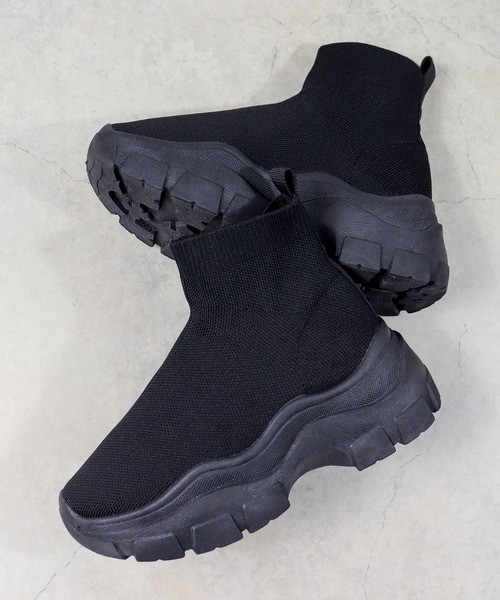 LOVEHUNTER（ラブハンター）の「LOVEHUNTER/+6.5cm 軽量厚底 スニーカーソールソックスブーツ(1572)（ブーツ・レディース・ベージュ/ブラック系その他/ブラック・LL/3L/L/M/S）」の8枚目の写真